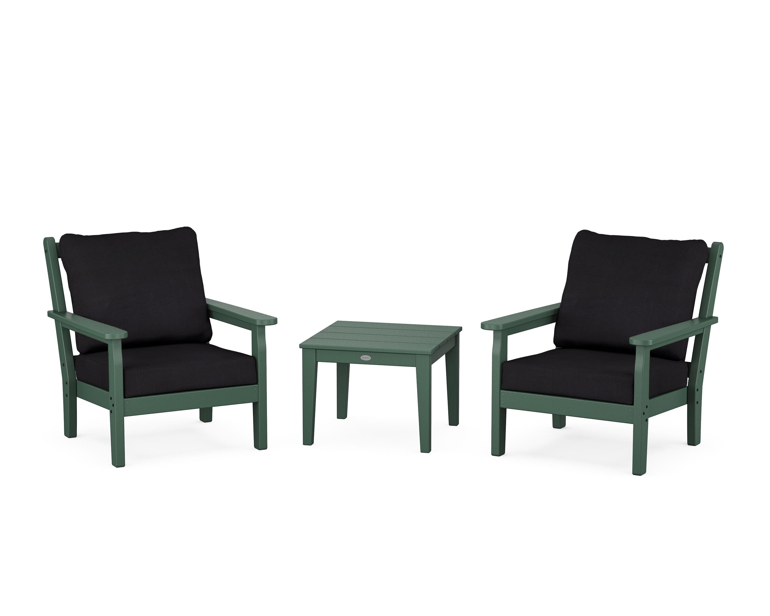 POLYWOOD® Chippendale 3-Piece Deep Seating Set in Green / Midnight Linen