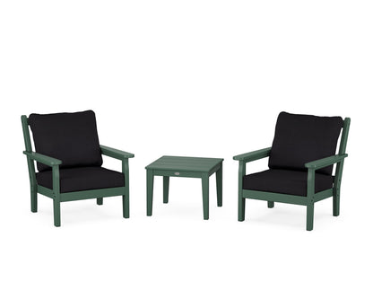 POLYWOOD® Chippendale 3-Piece Deep Seating Set in Green / Midnight Linen