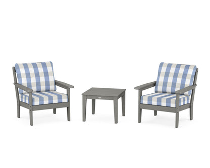 Country Living Cottage 3-Piece Deep Seating Set in Slate Grey / Buffalo Plaid Sky Blue