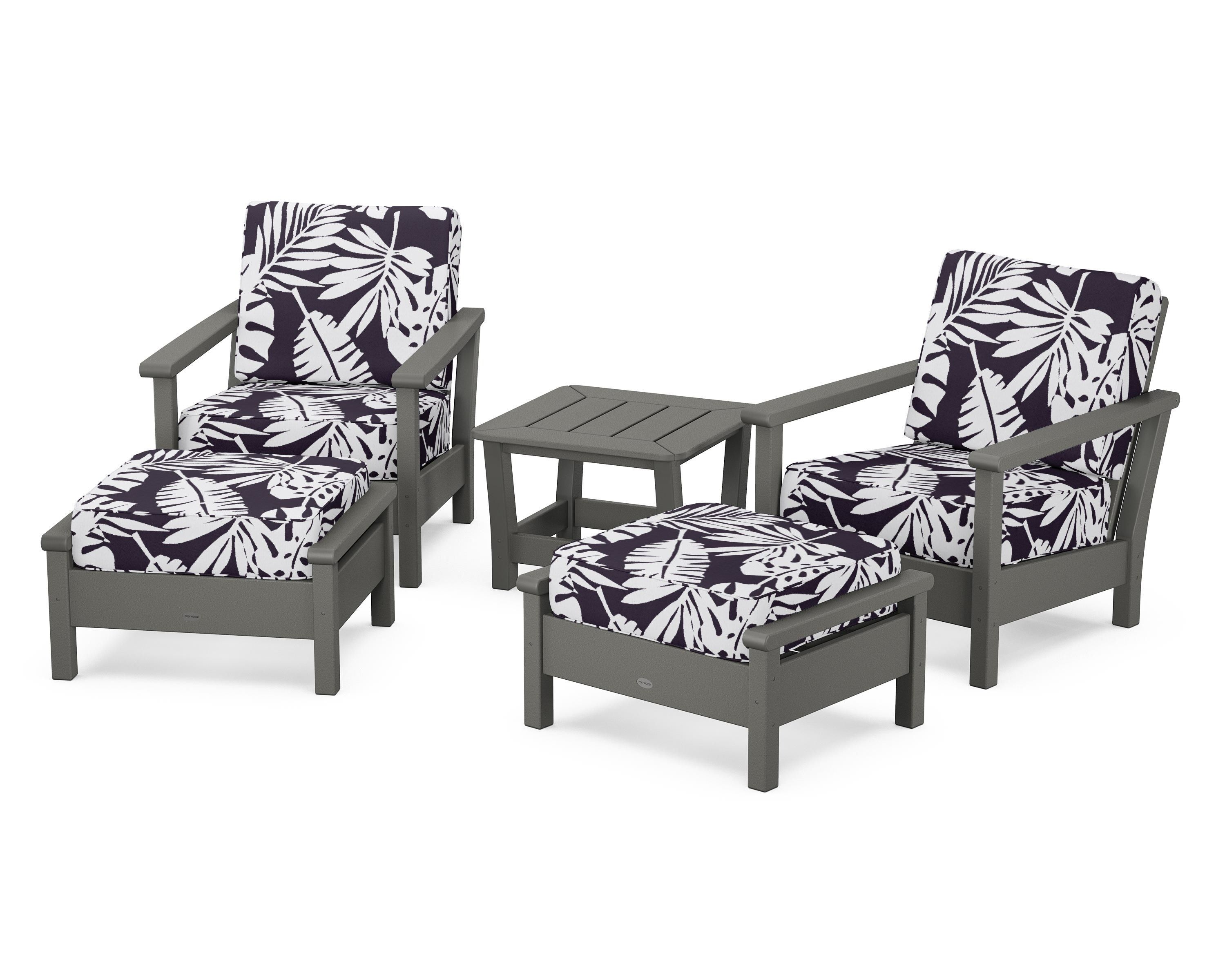 POLYWOOD® Harbour 5-Piece Deep Seating Chair Set in Slate Grey / Leaf Navy