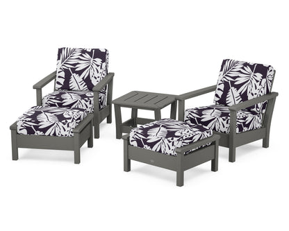 POLYWOOD® Harbour 5-Piece Deep Seating Chair Set in Slate Grey / Leaf Navy