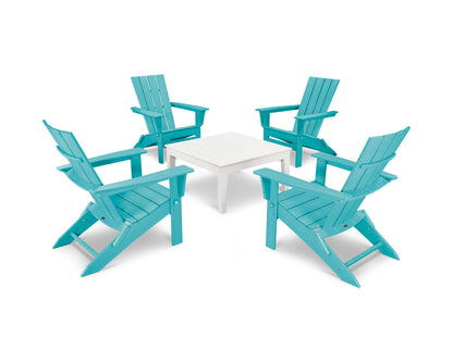 POLYWOOD® Quattro Folding Chair 5-Piece Conversation Set in Aruba / White