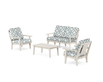 POLYWOOD® Prairie 4-Piece Deep Seating Set with Loveseat in Sand / Trellis Glacier Spa