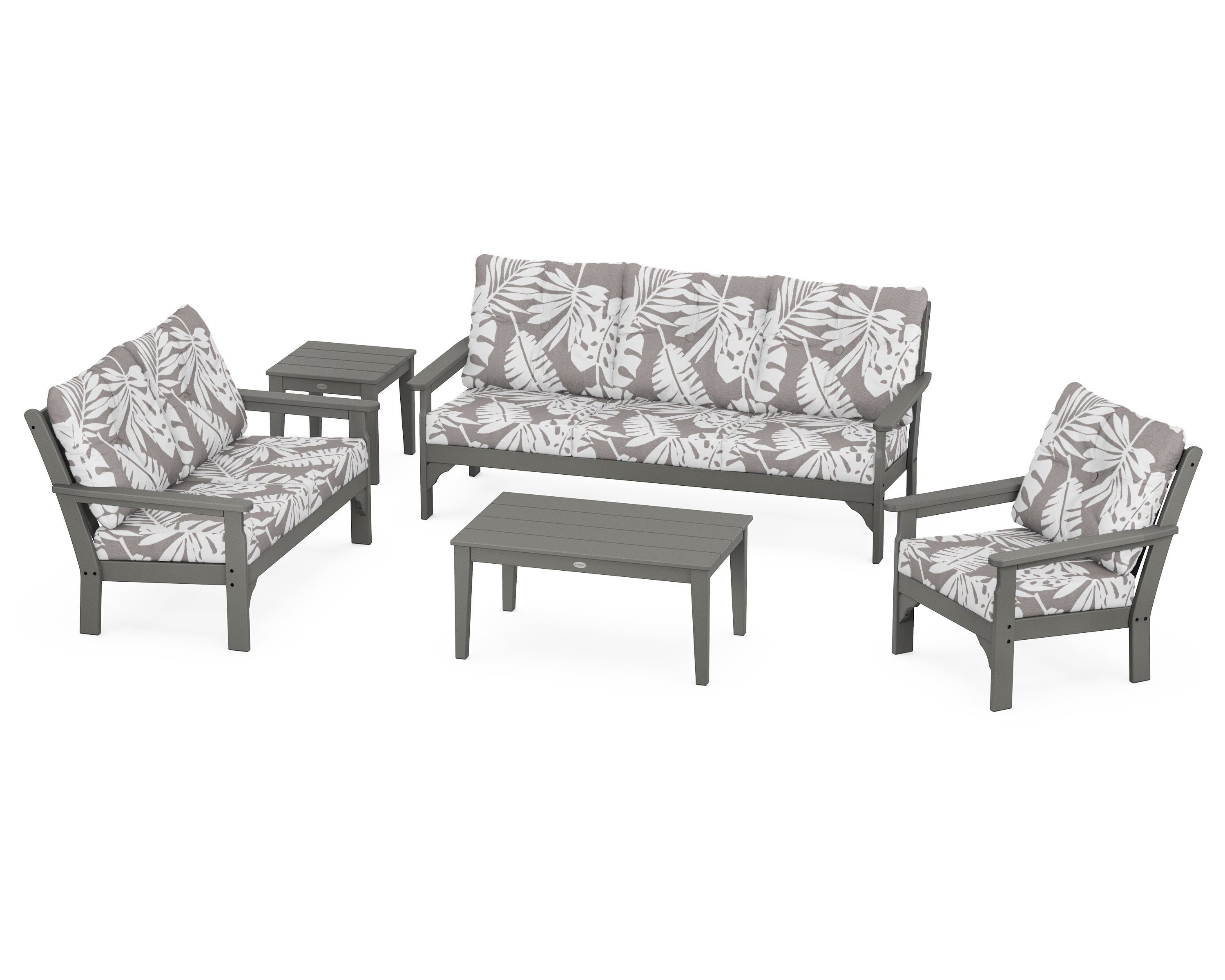 POLYWOOD® Vineyard 5 Piece Deep Seating Set in Slate Grey / Leaf Grey Mist
