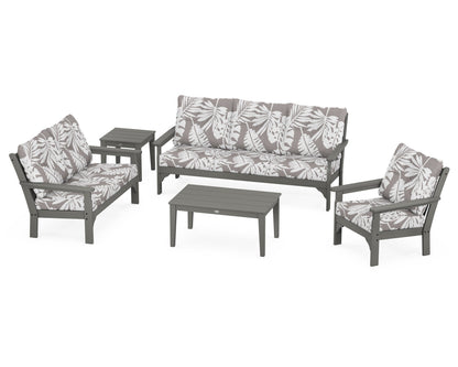 POLYWOOD® Vineyard 5 Piece Deep Seating Set in Slate Grey / Leaf Grey Mist