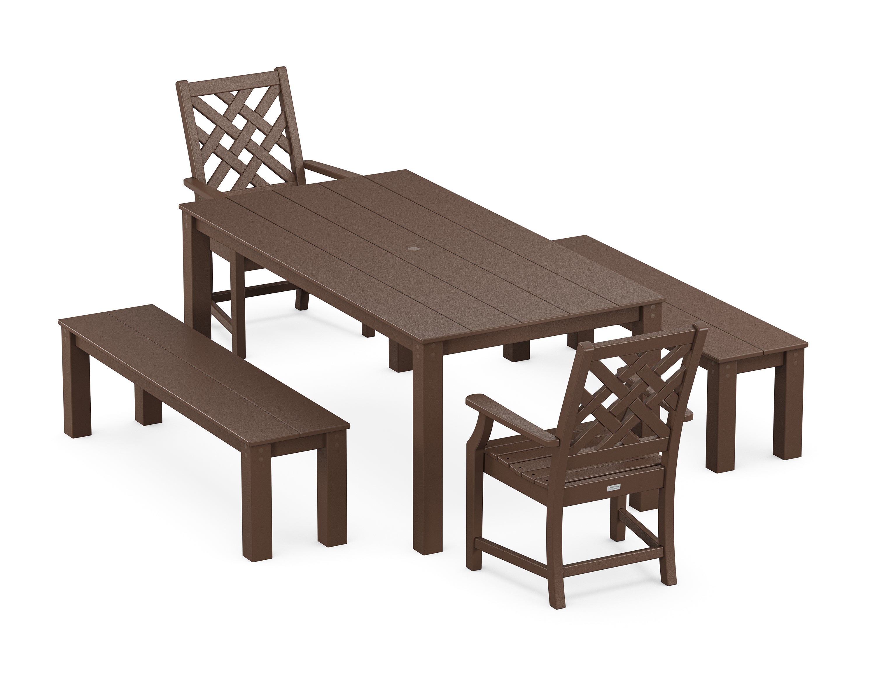 Country Living Wovendale 5-Piece Parsons Dining Set with Benches in Mahogany