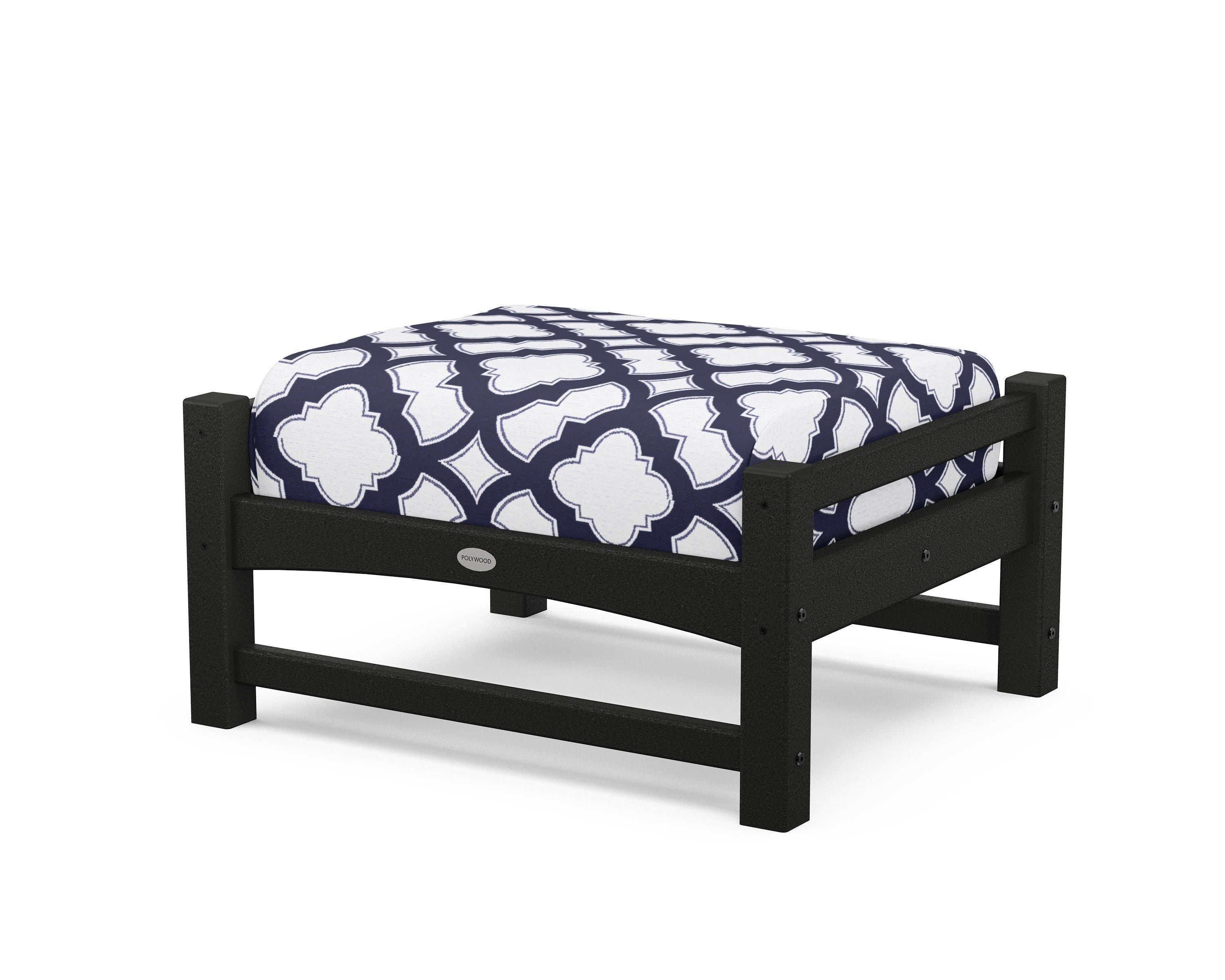 POLYWOOD® Club Ottoman in Black / Trellis Navy