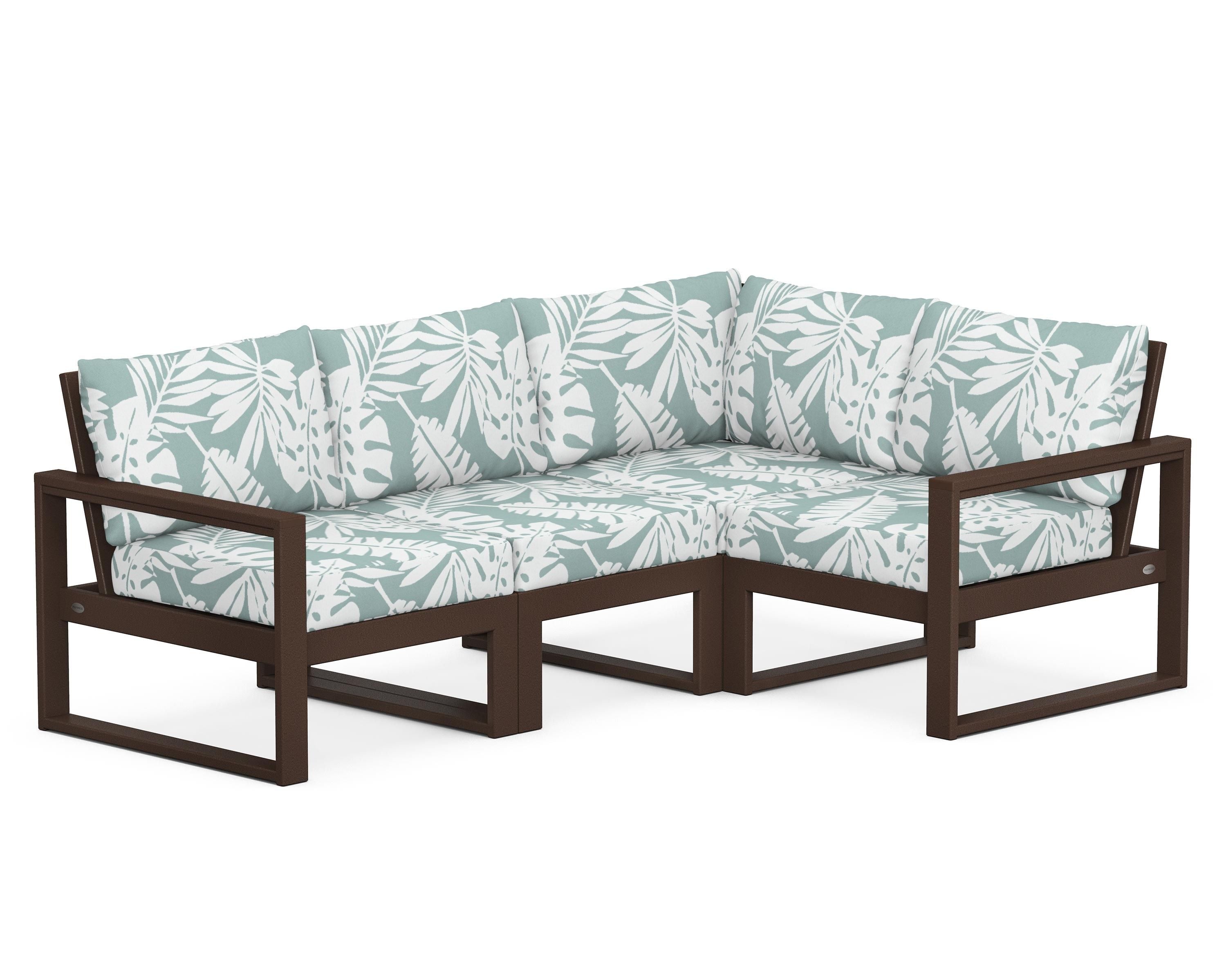 POLYWOOD® EDGE 4-Piece Modular Deep Seating Set in Mahogany / Leaf Glacier Spa