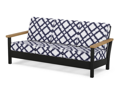POLYWOOD® Harbour Deep Seating Sofa in Black / Natural / Trellis Navy