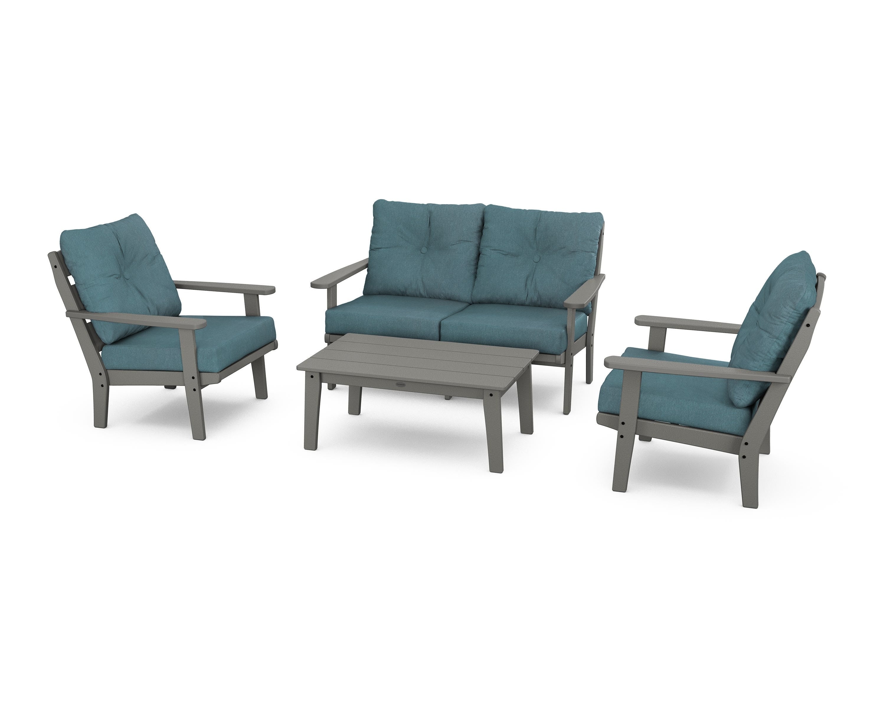 POLYWOOD® Lakeside 4-Piece Deep Seating Set in Slate Grey / Ocean Teal