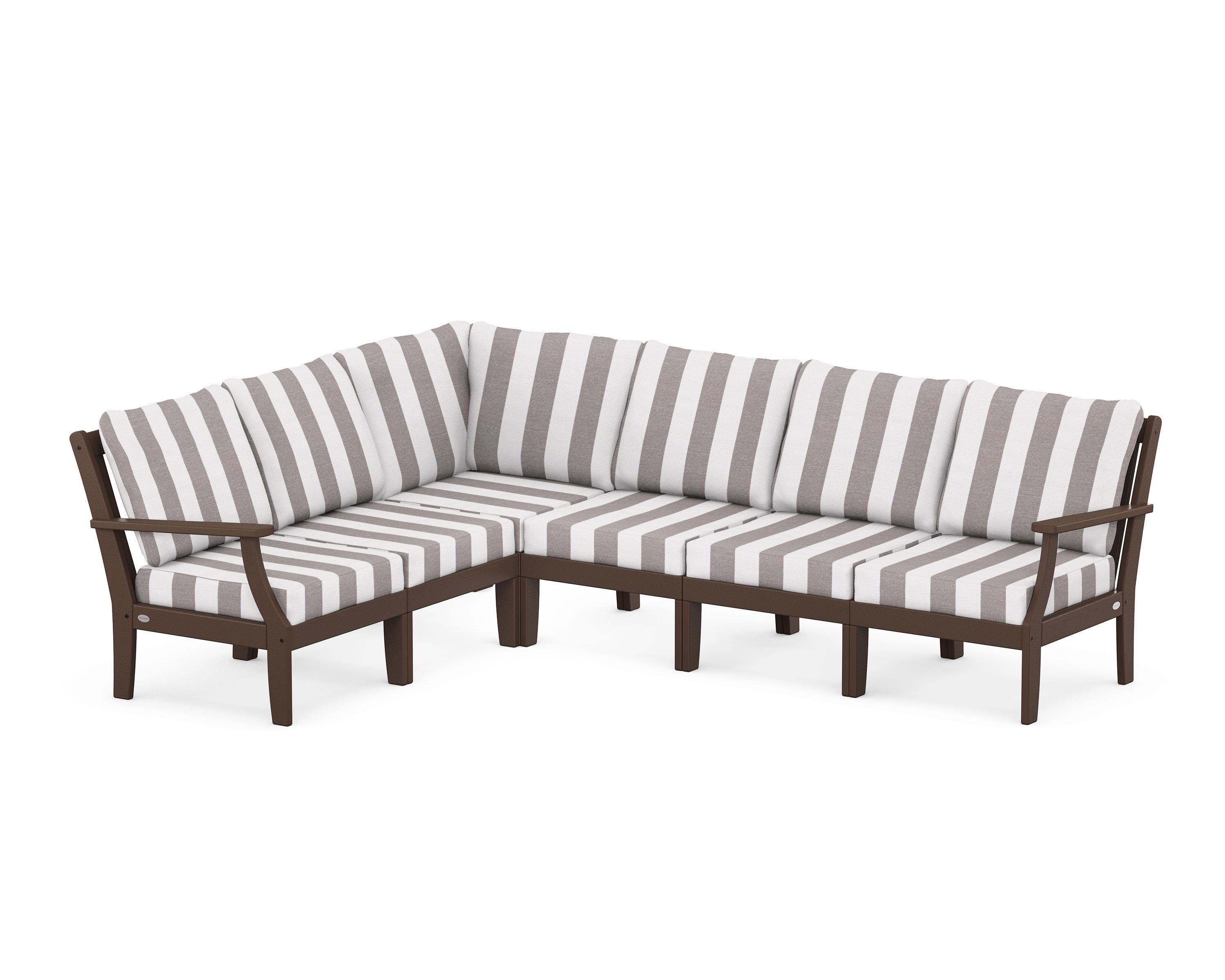 POLYWOOD® Braxton Modular 6-Piece Deep Seating Set in Mahogany / Cabana Stripe Grey Mist
