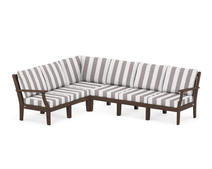 POLYWOOD® Braxton Modular 6-Piece Deep Seating Set in Mahogany / Cabana Stripe Grey Mist