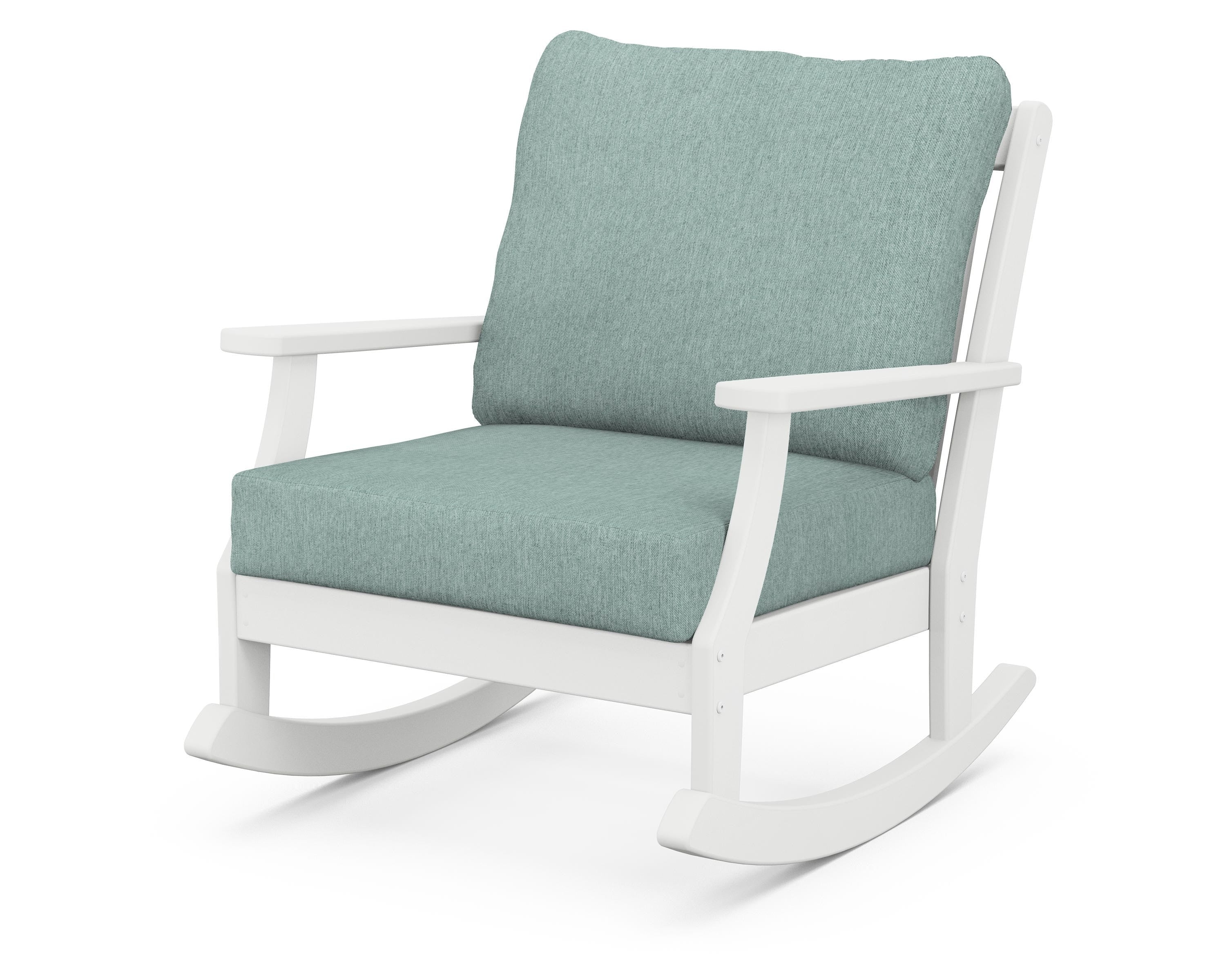 POLYWOOD® Braxton Deep Seating Rocking Chair in White / Glacier Spa