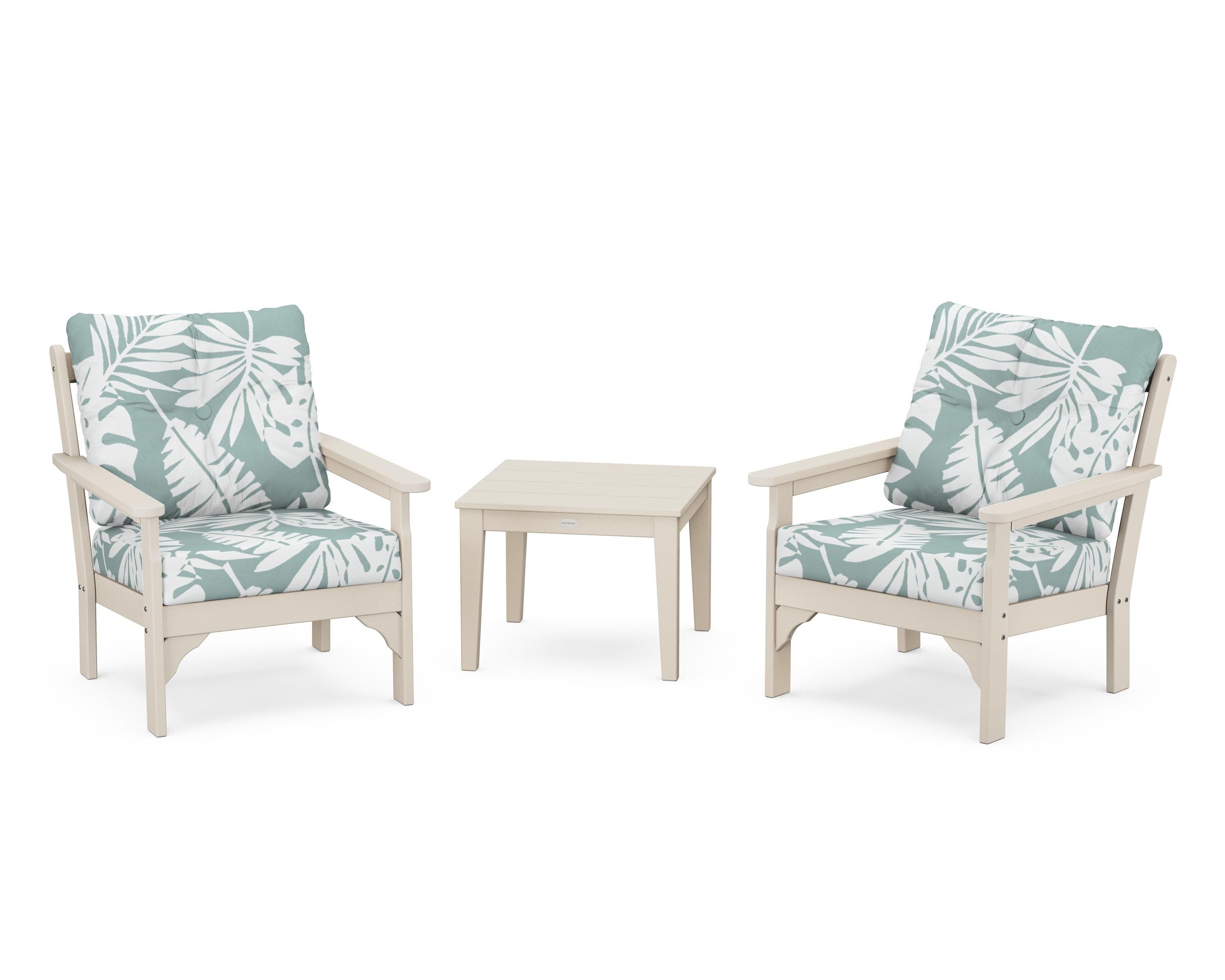 POLYWOOD® Vineyard 3-Piece Deep Seating Set in Sand / Leaf Glacier Spa