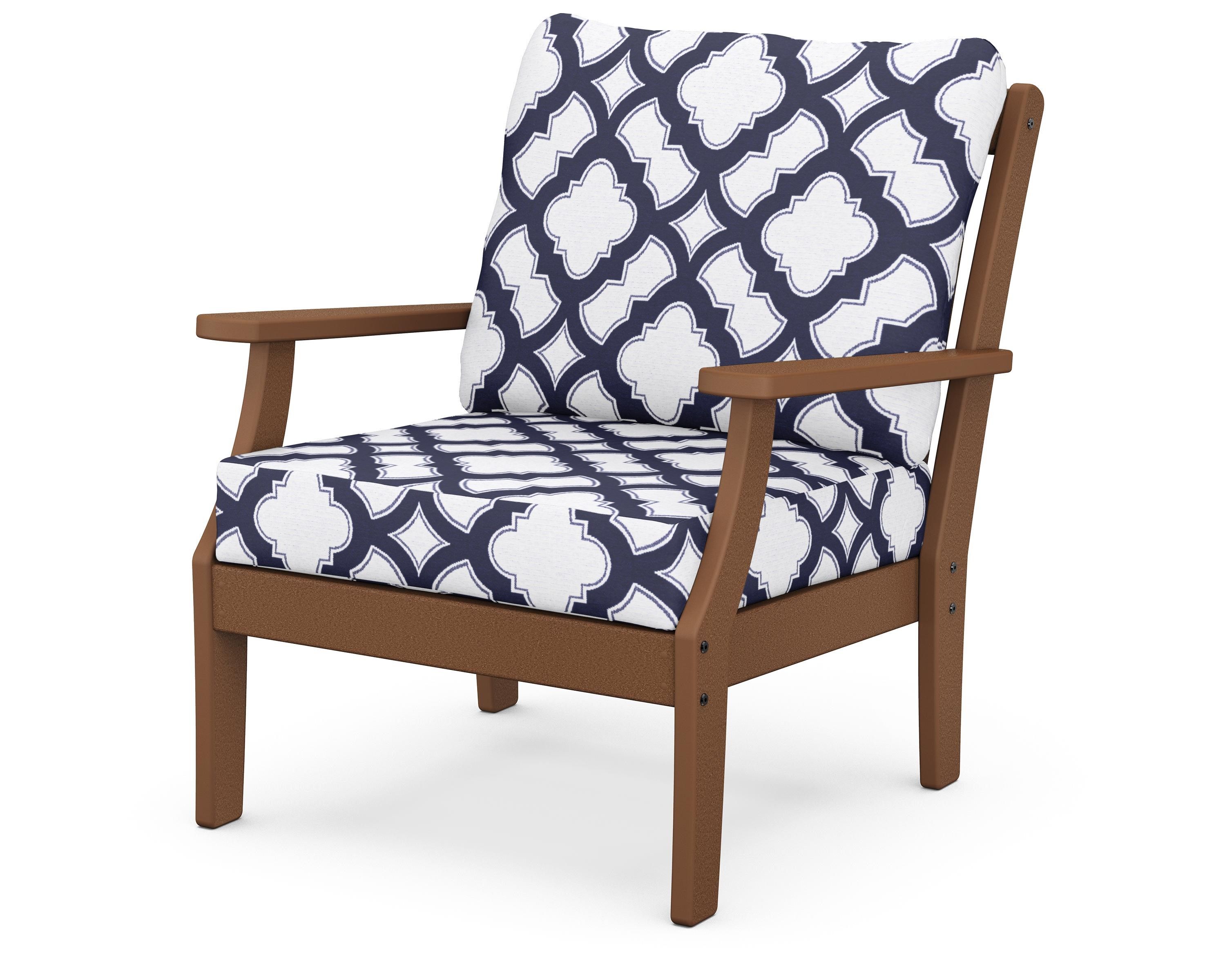 POLYWOOD® Braxton Deep Seating Chair in Teak / Trellis Navy