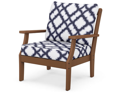 POLYWOOD® Braxton Deep Seating Chair in Teak / Trellis Navy