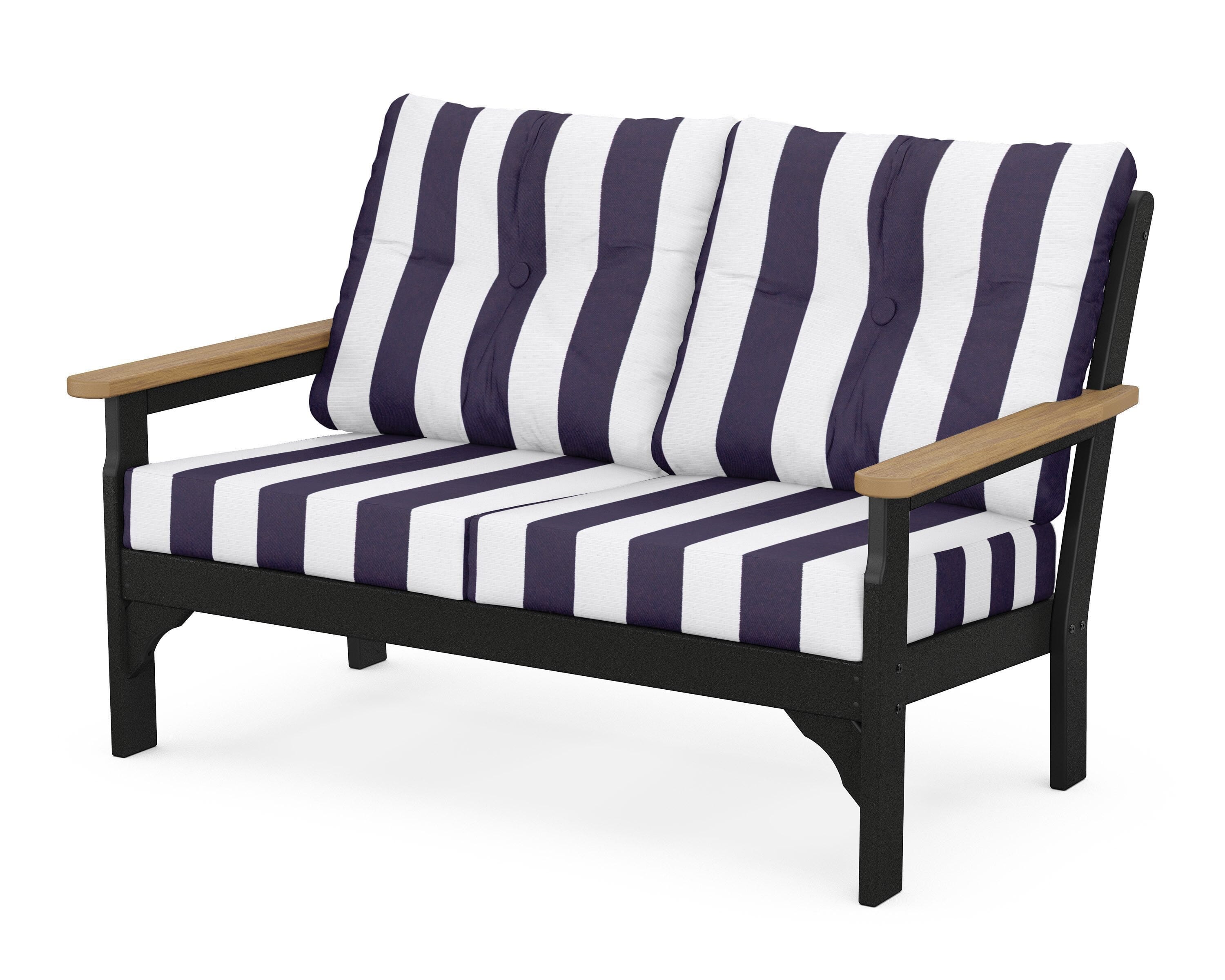 POLYWOOD® Vineyard Deep Seating Loveseat in Black / Natural / Cabana Stripe Navy