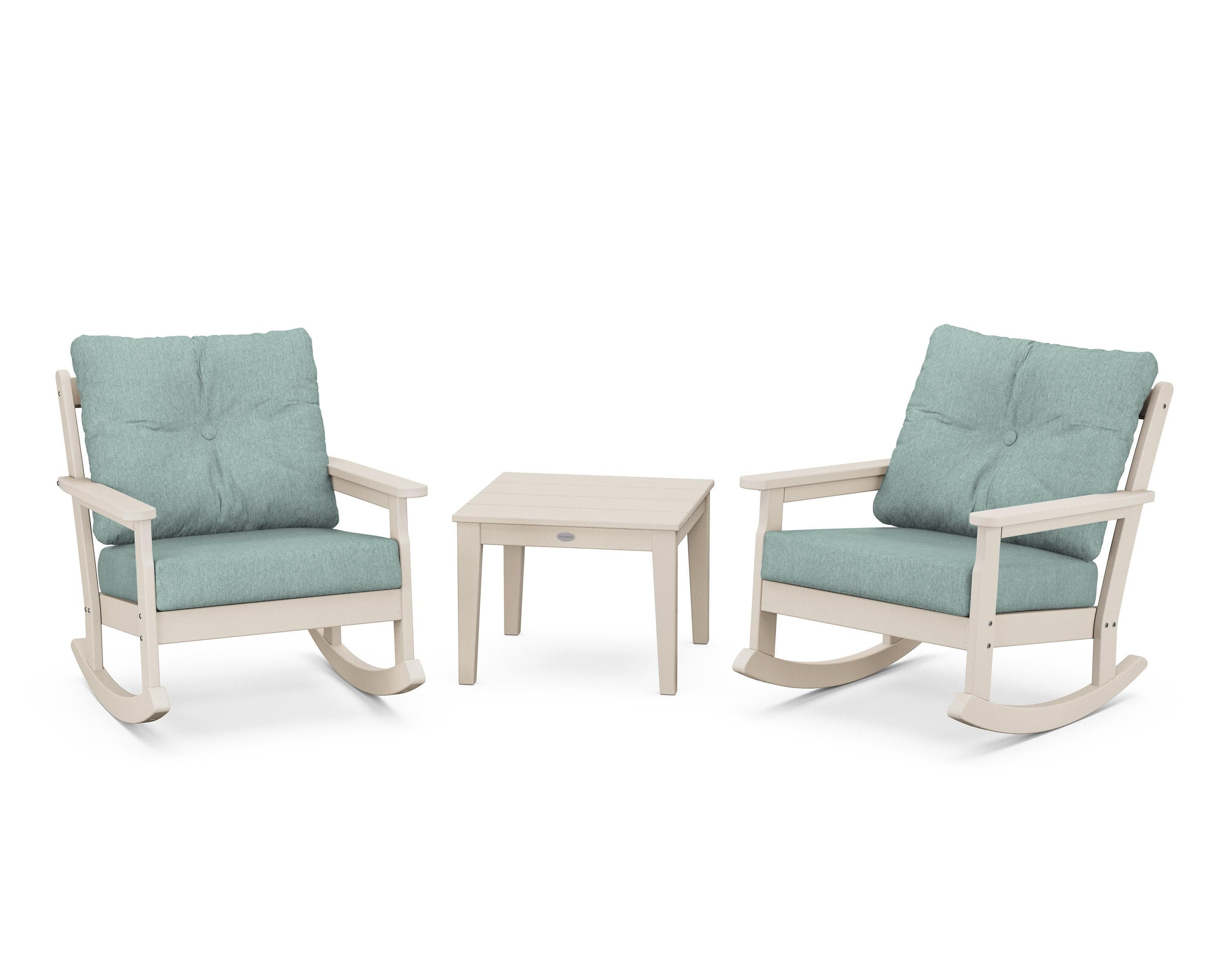 POLYWOOD® Vineyard 3-Piece Deep Seating Rocker Set in Sand / Glacier Spa