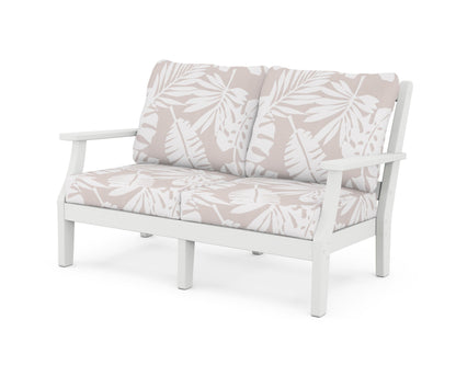 Martha Stewart by POLYWOOD® Chinoiserie Deep Seating Loveseat in White / Leaf Dune Burlap
