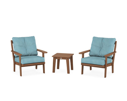 POLYWOOD® Mission 3-Piece Deep Seating Set in Teak / Lattice Sky Blue