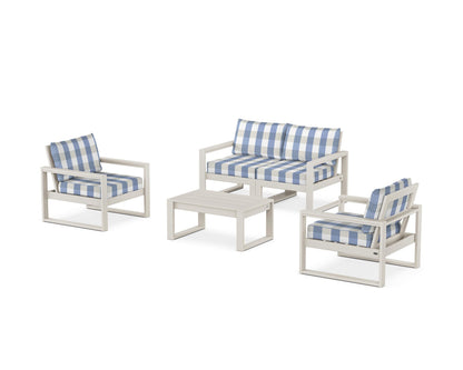 POLYWOOD® EDGE Sectional 4-Piece Deep Seating Set with Loveseat in Sand / Buffalo Plaid Sky Blue
