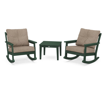 POLYWOOD® Vineyard 3-Piece Deep Seating Rocker Set in Green / Spiced Burlap