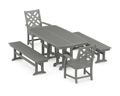 Country Living Wovendale 5-Piece Dining Set with Benches in Slate Grey