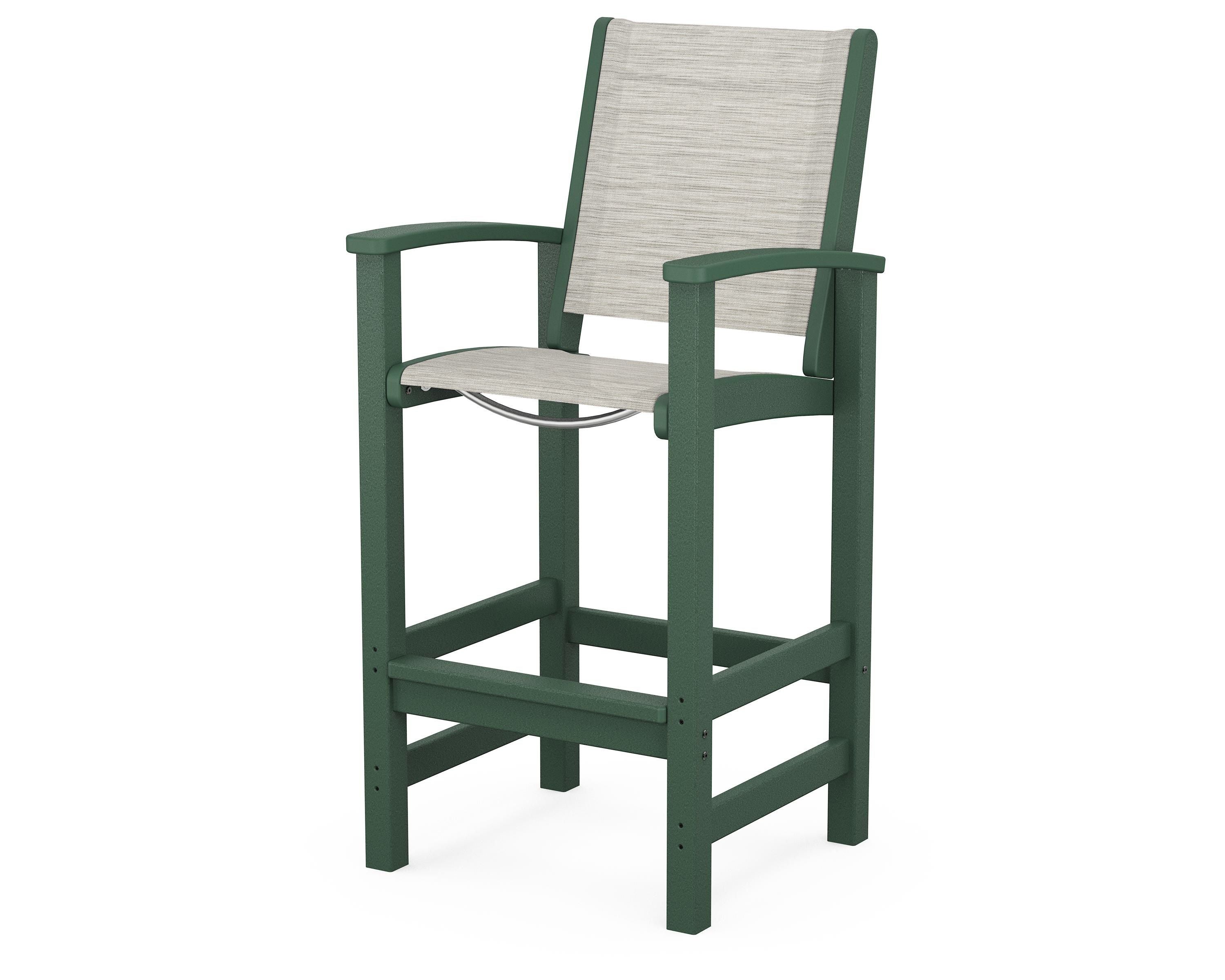 POLYWOOD® Coastal Bar Chair in Green / Birch Sling