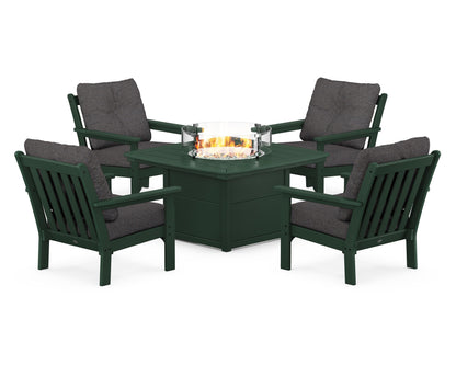 POLYWOOD® Vineyard 5-Piece Conversation Set with Fire Pit Table in Green / Ash Charcoal