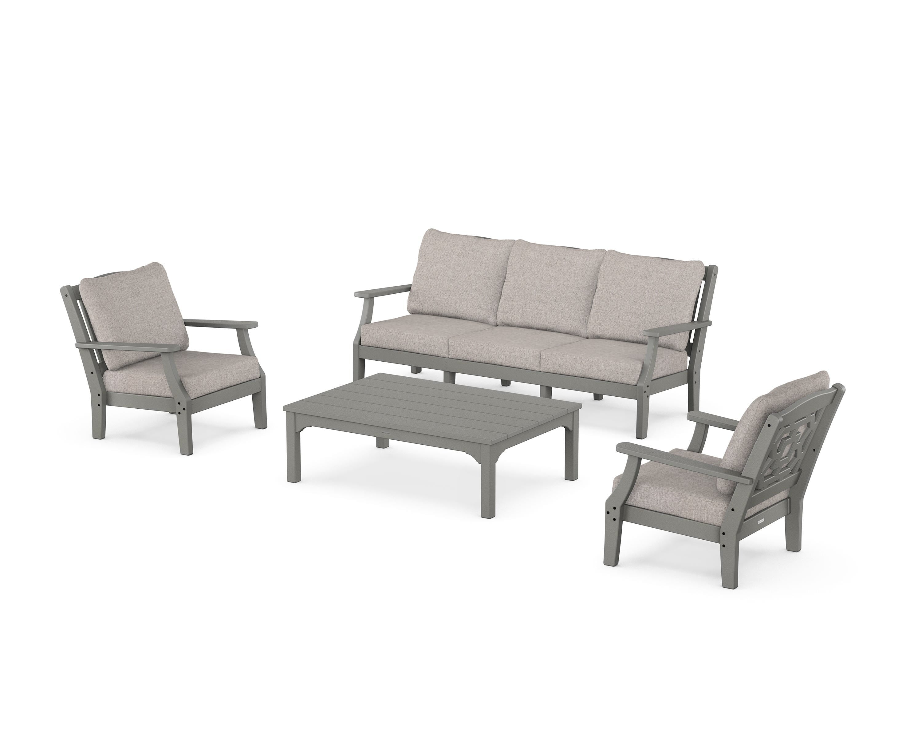 Martha Stewart by POLYWOOD® Chinoiserie 4-Piece Deep Seating Set with Sofa in Slate Grey / Weathered Tweed