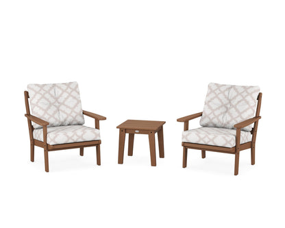POLYWOOD® Mission 3-Piece Deep Seating Set in Teak / Trellis Dune Burlap