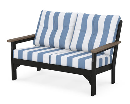 POLYWOOD® Vineyard Deep Seating Loveseat in Black / Kona / Cabana Stripe Sky Blue