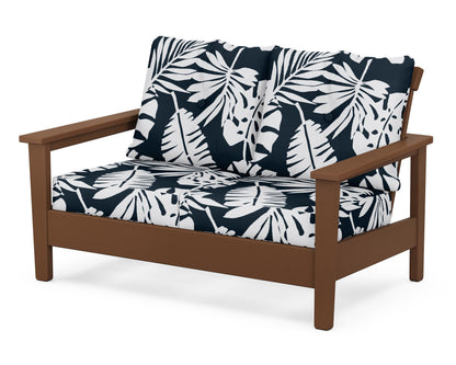 POLYWOOD® Prescott Deep Seating Loveseat in Teak / Leaf Marine Indigo
