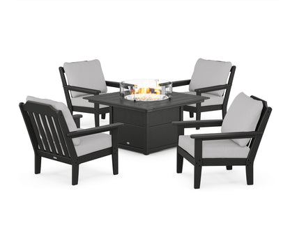 Country Living Cottage 5-Piece Deep Seating Set with Fire Pit Table in Black / Granite