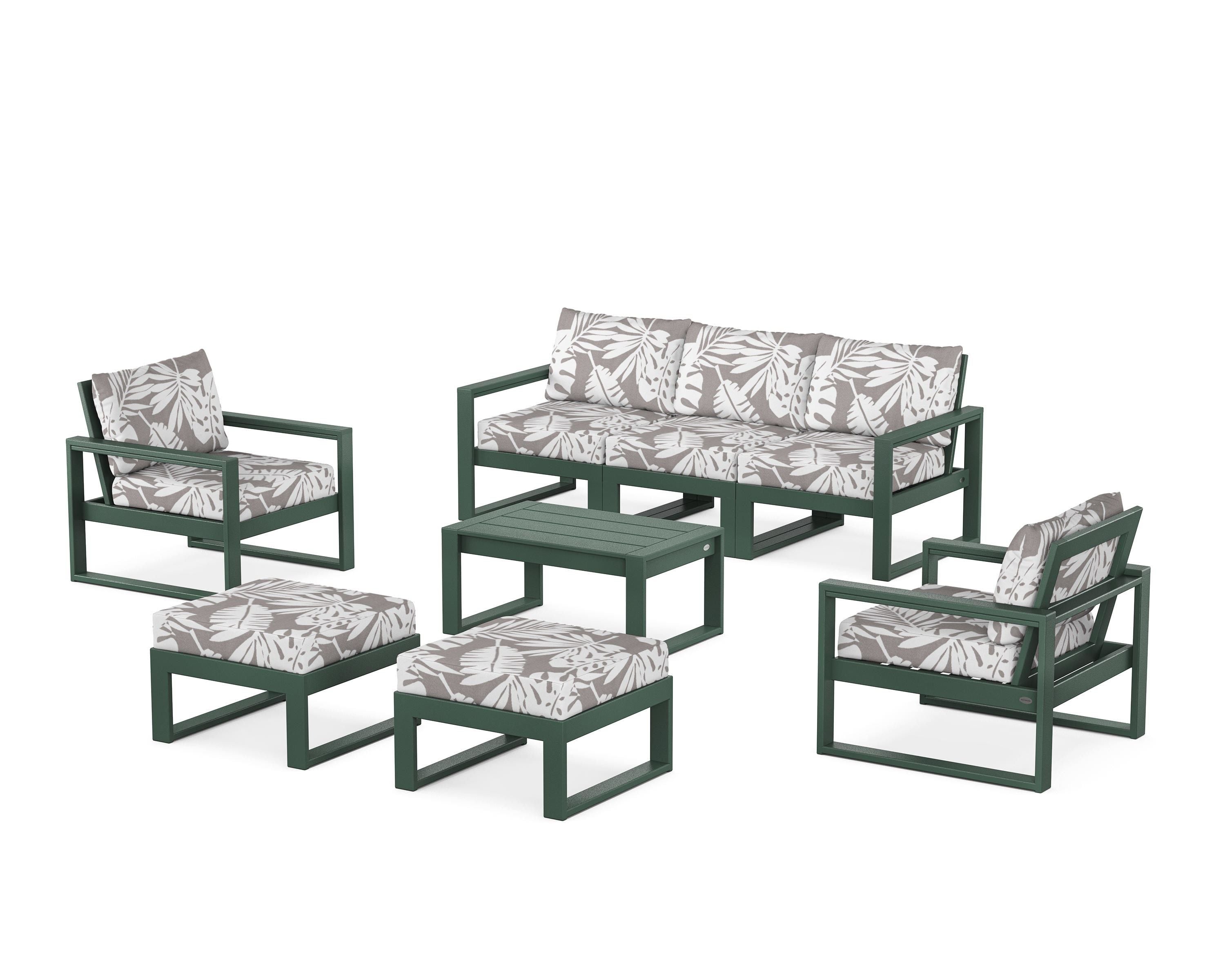 POLYWOOD® EDGE Sectional 8-Piece Lounge Sofa Set in Green / Leaf Grey Mist