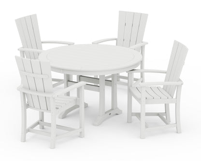 POLYWOOD® Quattro 5-Piece Round Dining Set with Trestle Legs in White