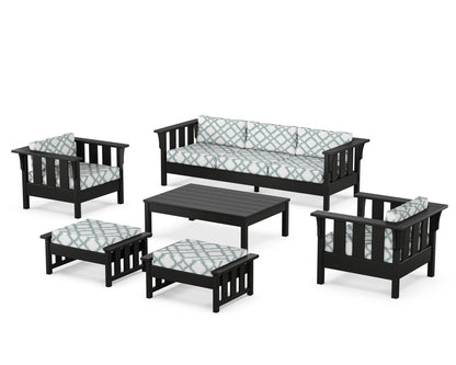 Martha Stewart by POLYWOOD® Acadia 6-Piece Lounge Sofa Set in Black / Trellis Glacier Spa
