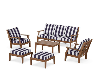 Country Living Wovendale 6-Piece Lounge Sofa Set in Teak / Cabana Stripe Navy