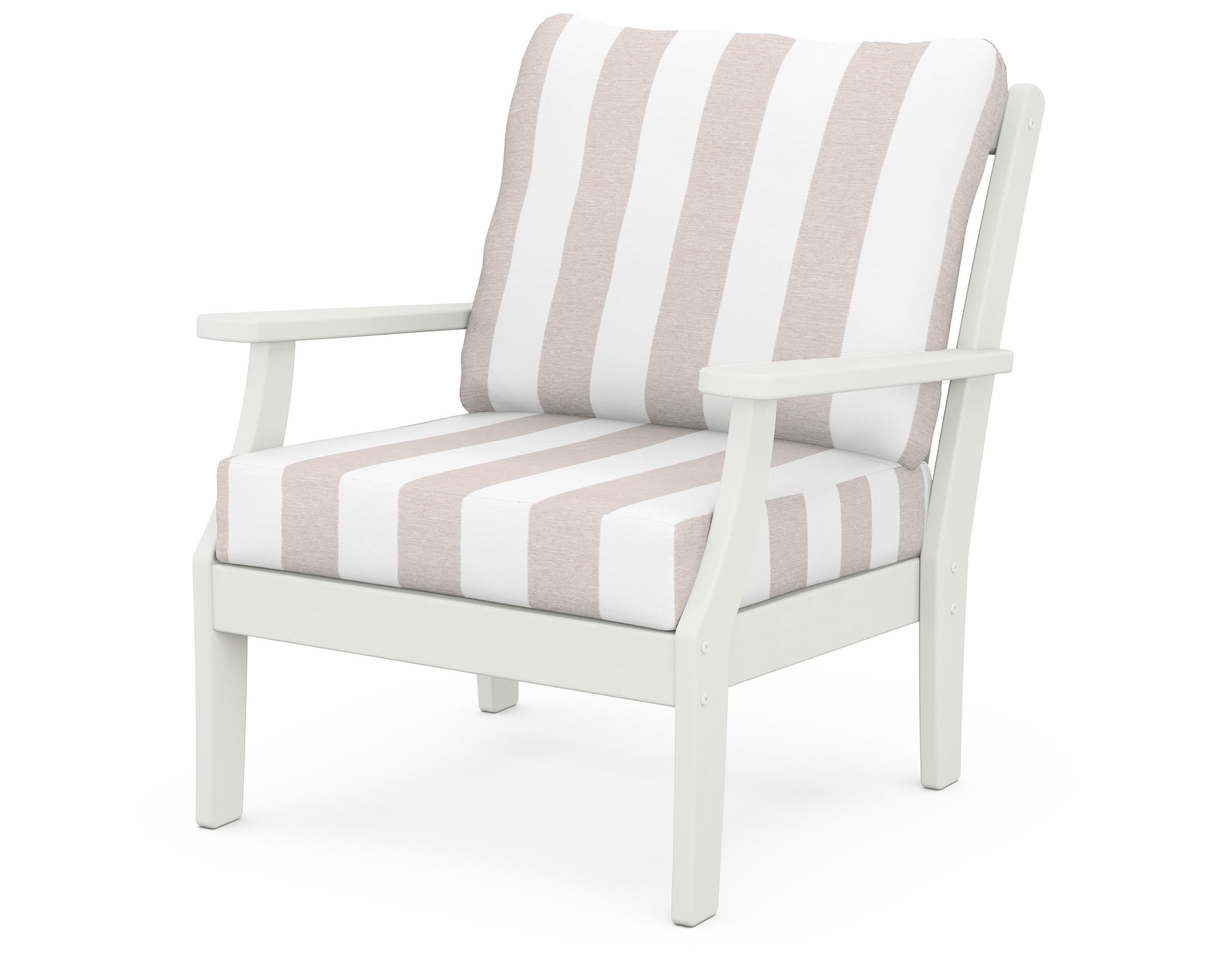 POLYWOOD® Braxton Deep Seating Chair in Vintage White / Cabana Stripe Dune Burlap