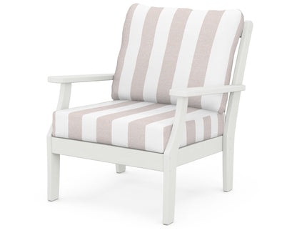 POLYWOOD® Braxton Deep Seating Chair in Vintage White / Cabana Stripe Dune Burlap