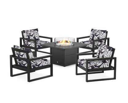 POLYWOOD® EDGE Sectional 5-Piece Deep Seating Set with Fire Pit Table in Black / Leaf Navy