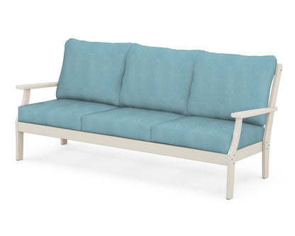 POLYWOOD® Braxton Deep Seating Sofa in Sand / Lattice Sky Blue