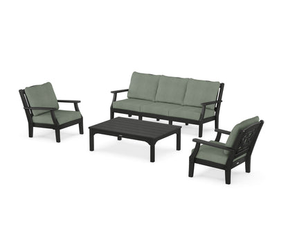 Martha Stewart by POLYWOOD® Chinoiserie 4-Piece Deep Seating Set with Sofa in Black / Cast Sage