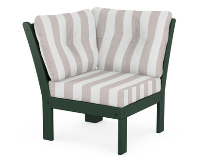 POLYWOOD® Vineyard Modular Corner Chair in Green / Cabana Stripe Dune Burlap
