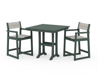 POLYWOOD® EDGE Sling Arm Chair 3-Piece Farmhouse Counter Set with Trestle Legs in Green / Birch Sling