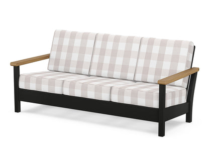 POLYWOOD® Harbour Deep Seating Sofa in Black / Natural / Buffalo Plaid Dune Burlap