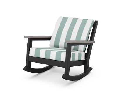 POLYWOOD® Chippendale Deep Seating Rocking Chair in Black / Driftwood / Cabana Stripe Glacier Spa