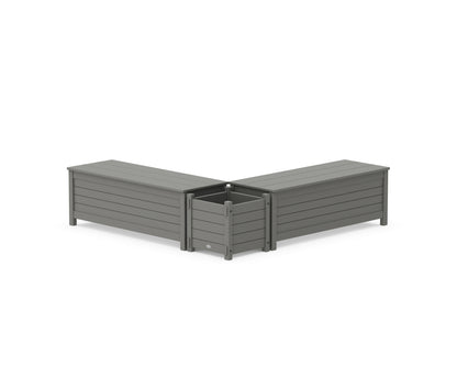 POLYWOOD® 48" Nautical L- Shaped Planter Storage Bench Set in Slate Grey
