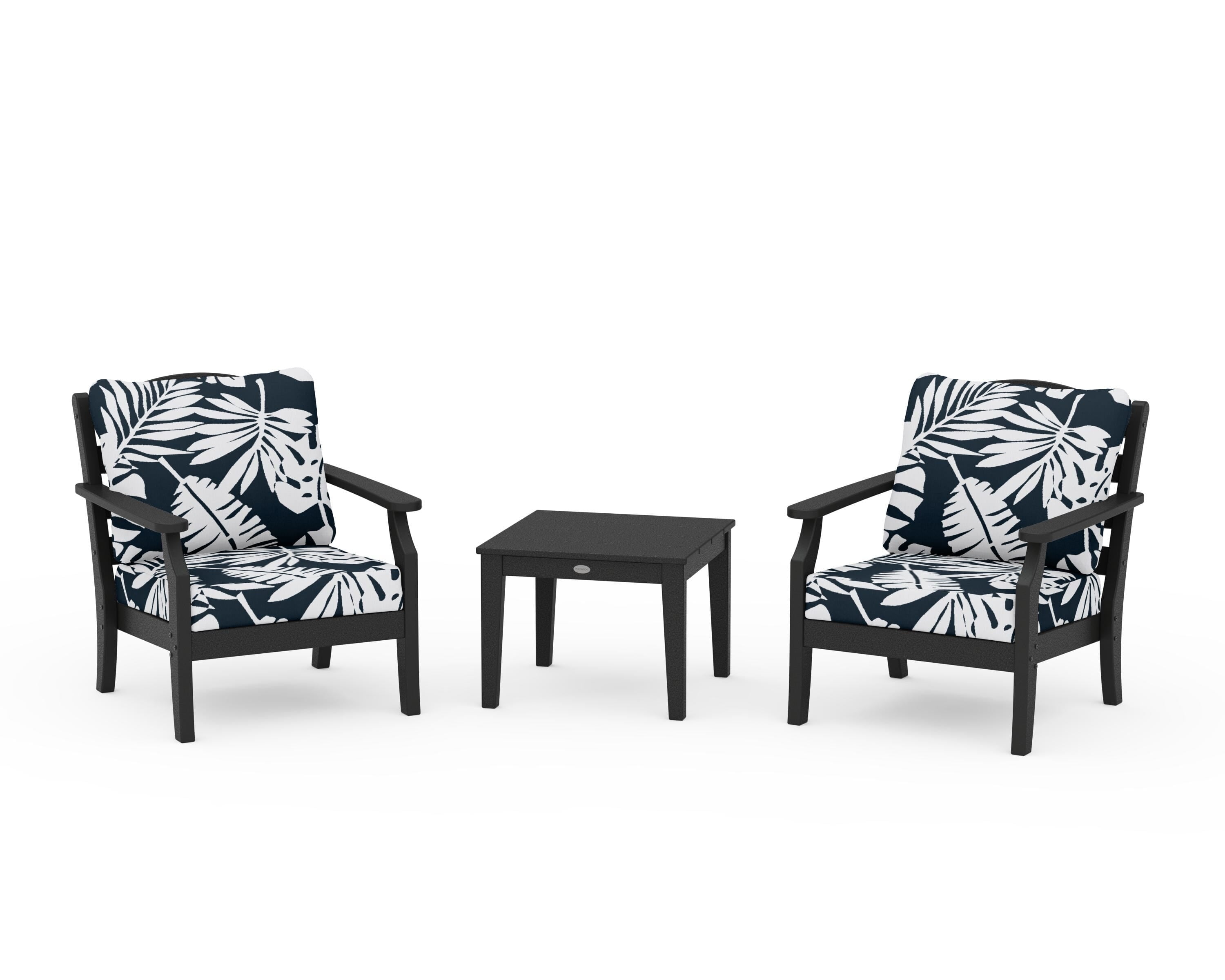 Draper James™ by  POLYWOOD® Savannah 3-Piece Deep Seating Set in Black / Leaf Marine Indigo