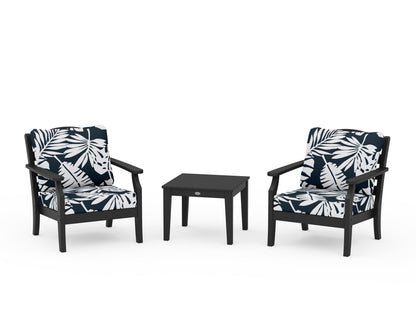 Draper James™ by  POLYWOOD® Savannah 3-Piece Deep Seating Set in Black / Leaf Marine Indigo